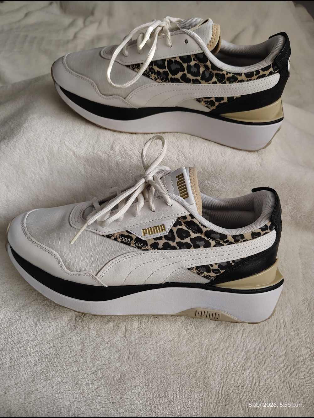 PUMA Women's White Leopard Print Platform Sneakers